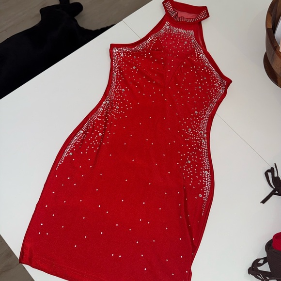 SHEIN Red Rhinestone Mini Dress - Picture 2 of 5